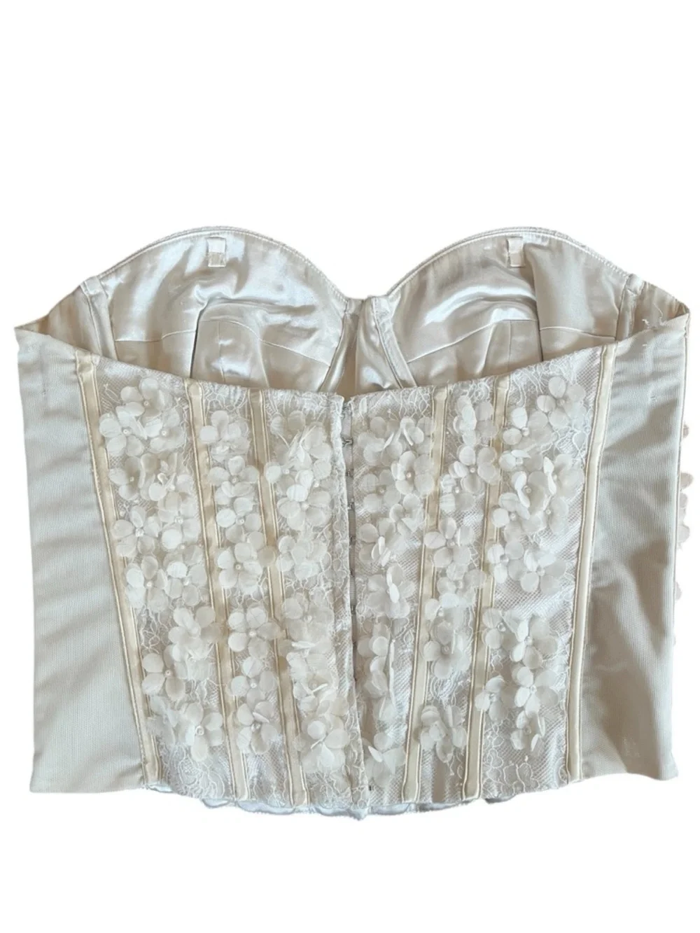 Ann Taylor Ivory Lace 3D Floral & Pearl Appliqué Bustier Corset size 6
